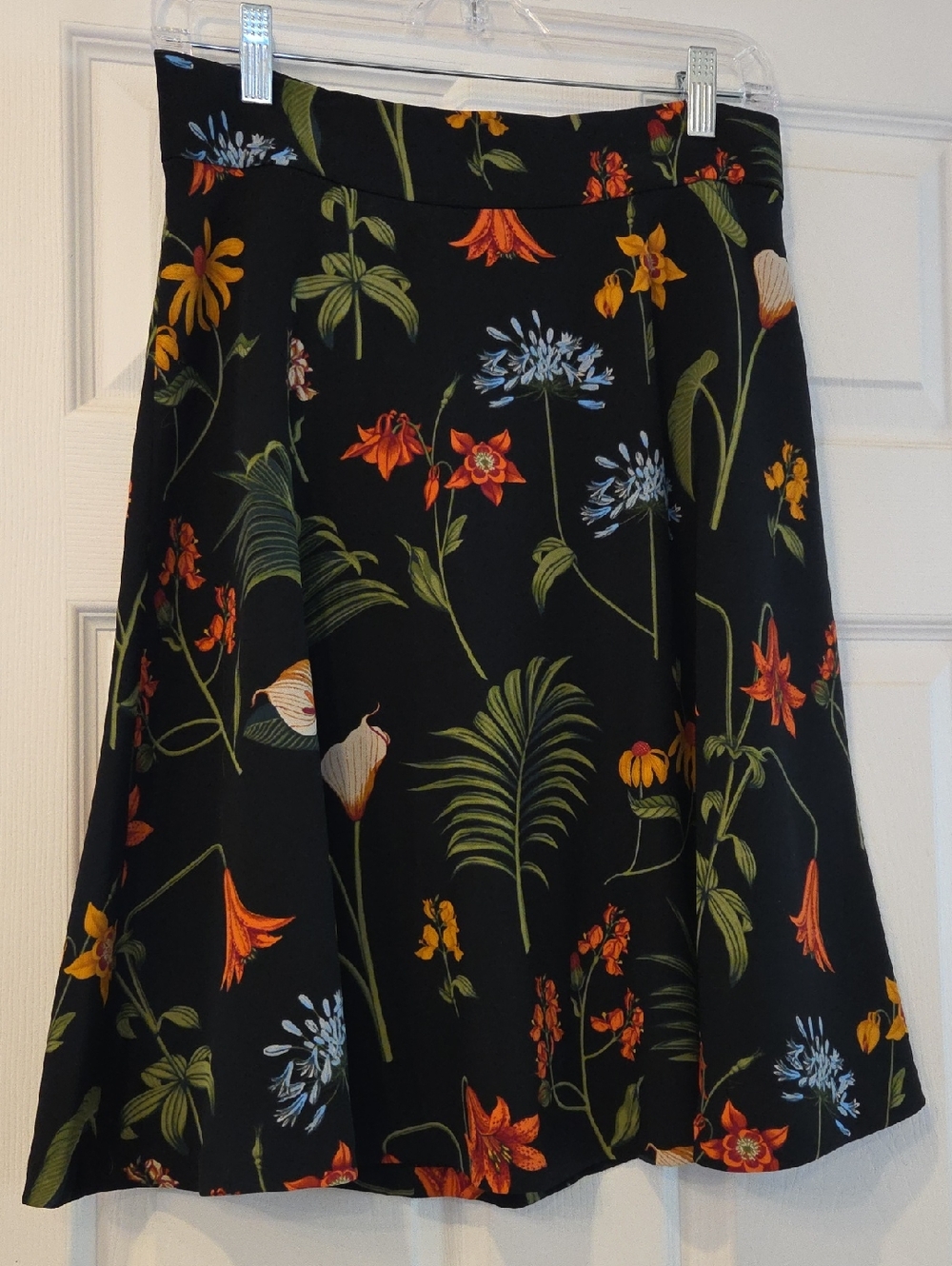 Ann Taylor Black Skirt with Multicolor Botanical Print